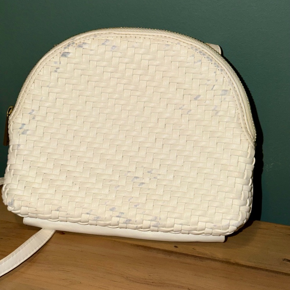 Anthropologie Crossbody White Woven Leather Purse with Adjustable Strap - Picture 9 of 14